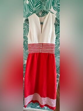 Vintage PLW by Lee Evan’s red & white dress a bodice & textured skirt Gay Gibson